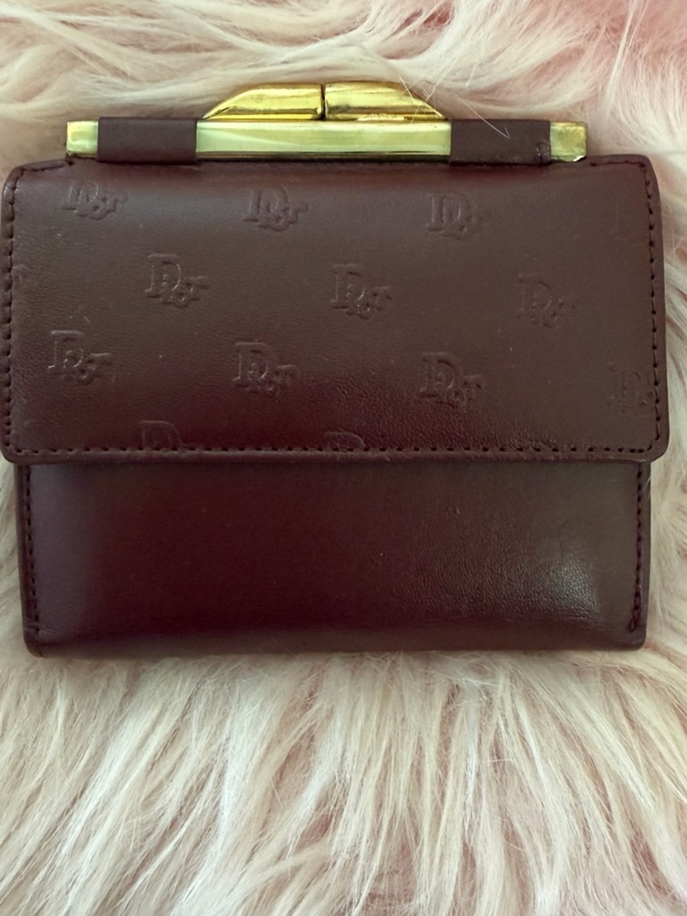Dior Burgandy Leather Wallet with Gold-Tone Clasp